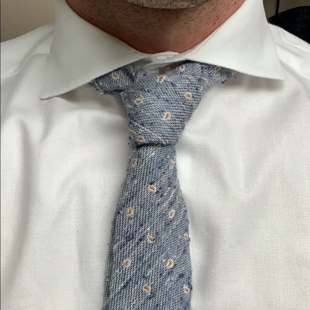 Light Blue Suitsupply Tie with Orange Paisley